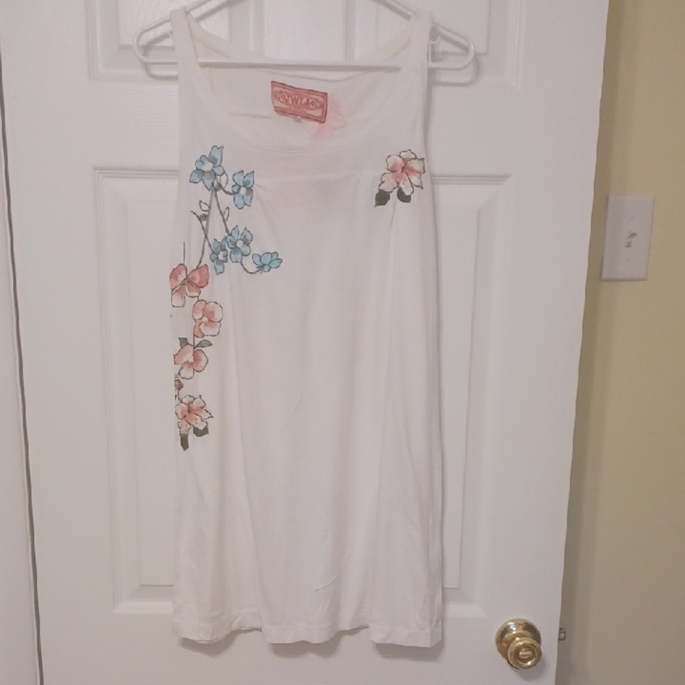 JOHNNY WAS LA sz S, mini Floral Embroidered  White Tank Dress By JOHNNY WAS.